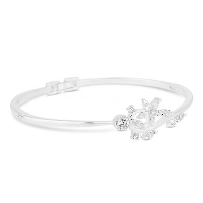 Silver cubic zirconia flower and leaf fine bangle